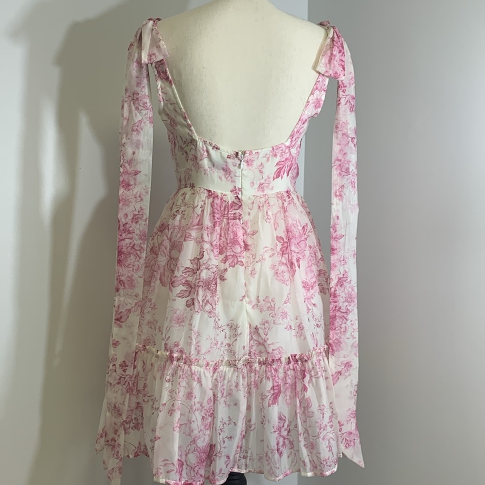 Francesca’s Pink Floral Tie-Shoulder Ruffle Dress – Women’s Small 🌸 - Picture 6 of 7